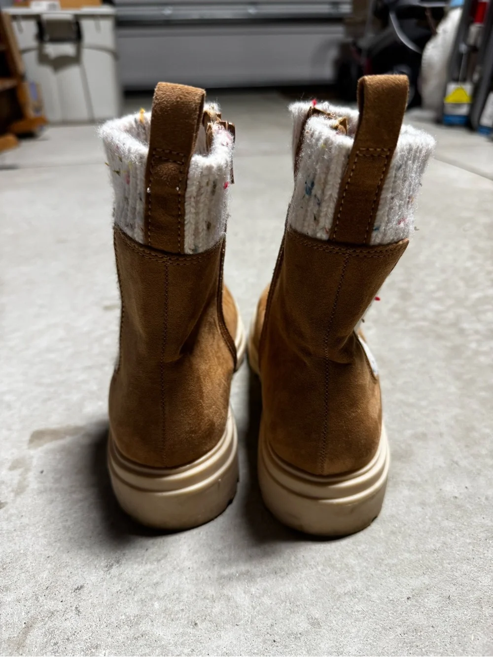 Girls Chestnut Suede Ankle Boots with Cream Knit Cuffs